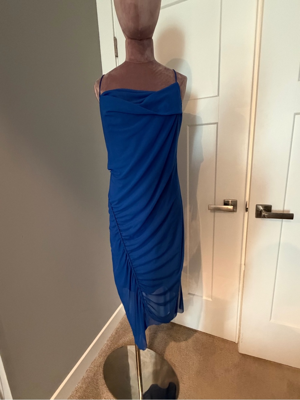 All Saints Electric Blue Cowl Midi Slip Dress